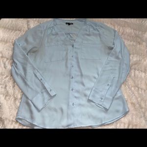 Express Powder Blue Sheer Portofino Blouse (M)
